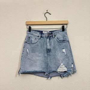 ONE x ONE TEASPOON 2020 Distressed Mini Denim Skirt High Waisted Cut-Off